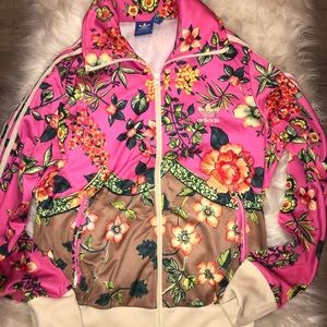 Adidas pink pattern printed zip up.